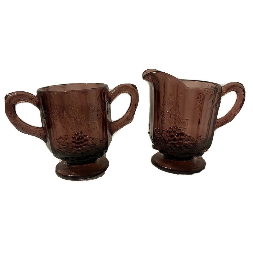 vintage deep dark purple grape sugar cup bowl & creamer pitcher cup - Picture 1 of 8
